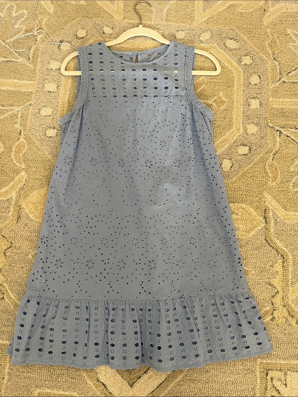 LOFT Light Blue Eyelet Sleeveless Ruffle-Hem Dress
